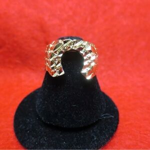 (Size 13) 14KT Gold Plated Horseshoe Lucky Nugget Bling Bling Ring